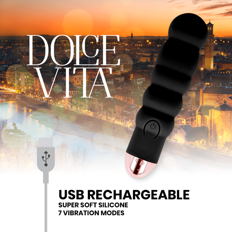 DOLCE VITA - OPPLADBAR VIBRATOR SEKS SVART 7 HASTIGHETER