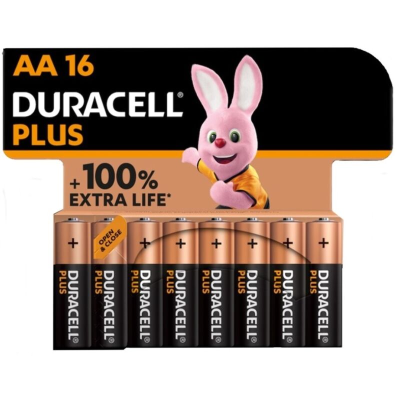 DURACELL - PLUS POWER 100 ALKALISKE BATTERIER AA LR6 16 ENHETER