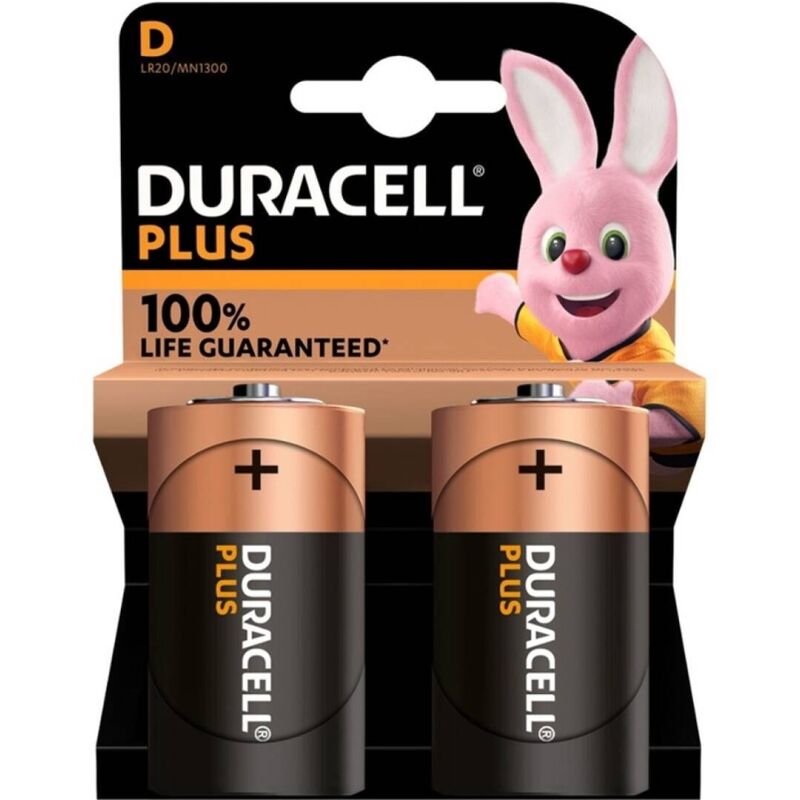 DURACELL - PLUS POWER 100 ALKALISKE BATTERIER D LR20 2 ENHETER