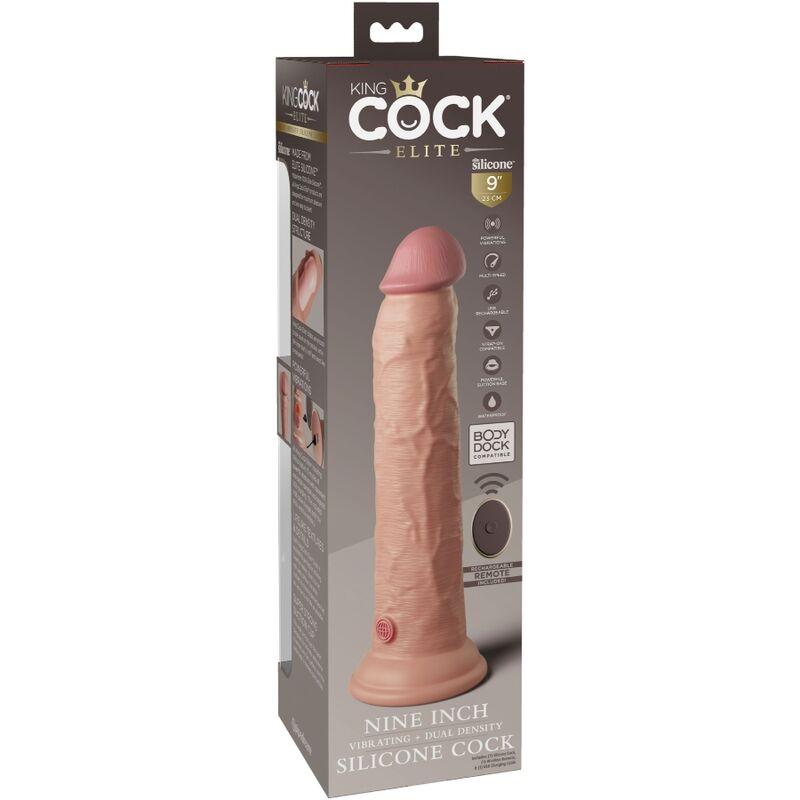 KING COCK - ELITE REALISTISK DILDOVIBRATOR OG SILIKONFJERNKONTROLL 23 CM