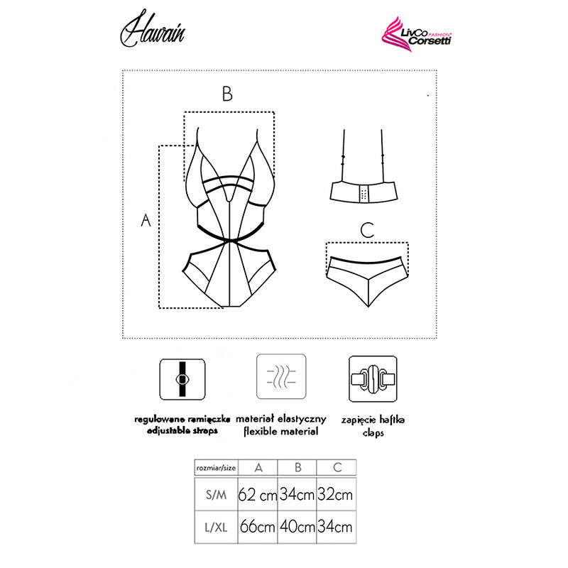 LIVCO KORSETTI FASHION - HAWAIN LC 90665 BODY SVART L/XL