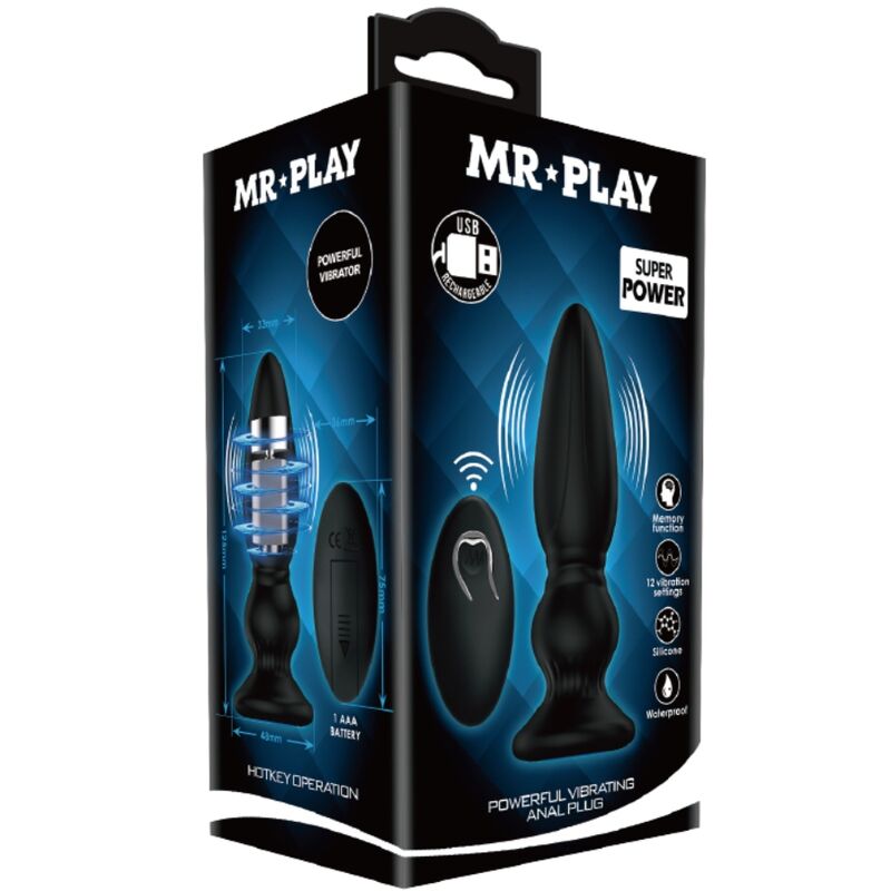 MR PLAY - KRAFTIG VIBRATOR FJERNKONTROLL ANALPLUGG SVART