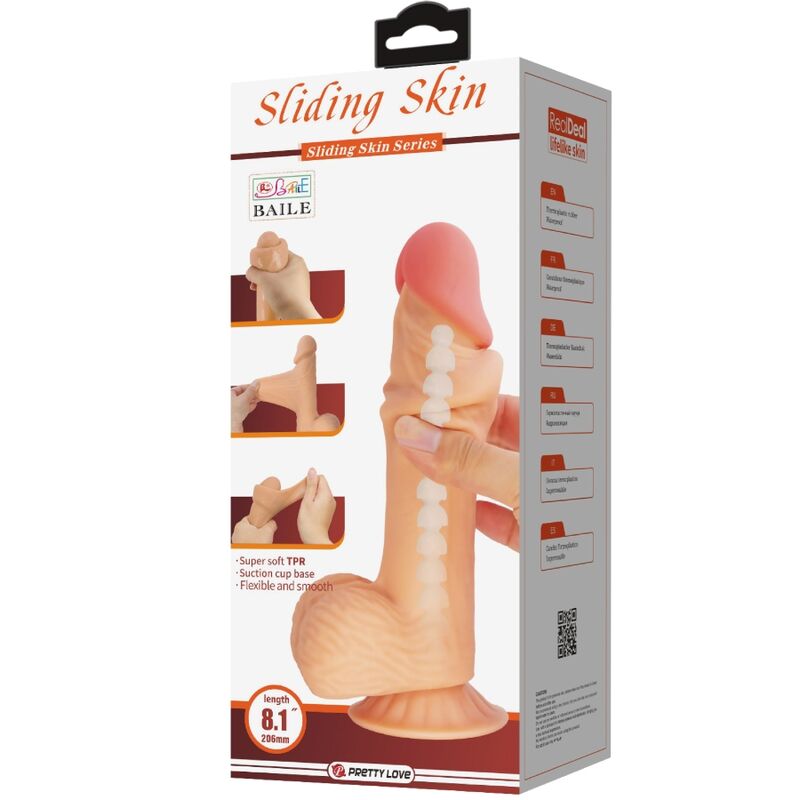 PRETTY LOVE - GLIDENDE HUD-SERIE REALISTISK DILDO MED GLIDENDE HUD-SUGEKOPP 20,6 CM