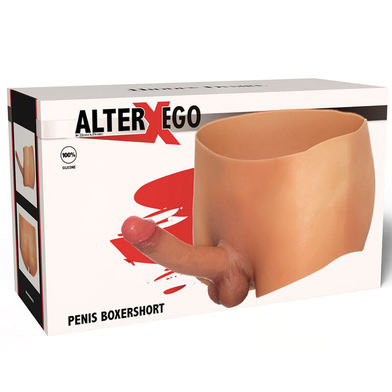 SKJULT BEGYNNELSE - ALTER EGO BOXERSHOT MED PENIS 18 CM STØRRELSE S/M