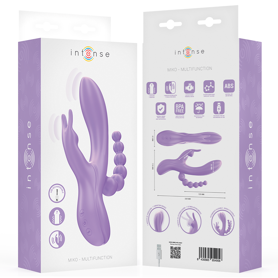 INTENS - MIKO TRIPPELVIBRATOR KANIN & STIMULATOR & ANAL 7 VIBRASJONER LILLA