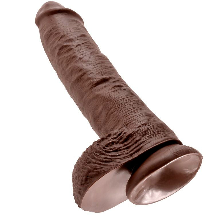 KONGEPIKK - 10 BRUNE DILDOER MED BALLER 25,4 CM