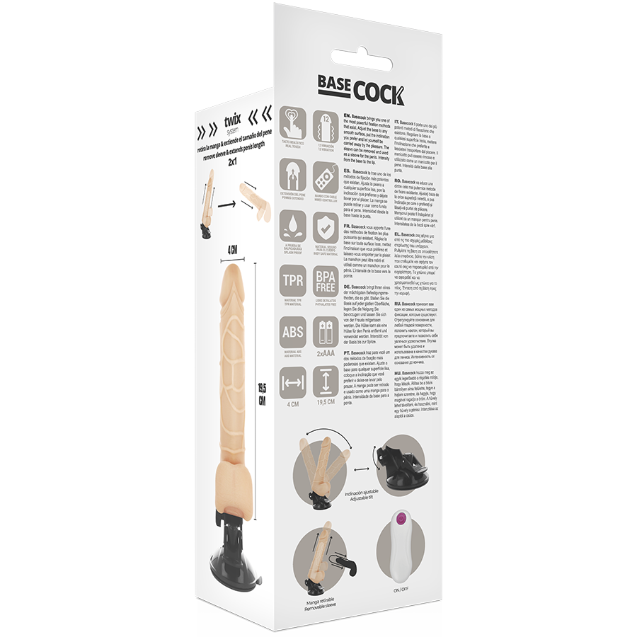 BASECOCK - REALISTISK VIBRATOR FJERNKONTROLL NATURLIG MED TESTIKLENE 19,5 CM -O- 4 CM