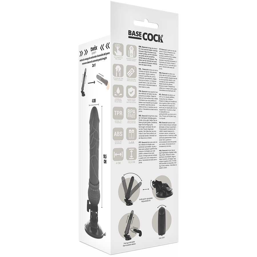 BASECOCK - REALISTISK VIBRATOR FJERNKONTROLL SVART 19,5 CM -O- 4 CM