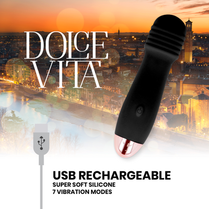 DOLCE VITA - OPPLADBAR VIBRATOR MED TRE SVART, 7 HASTIGHETER