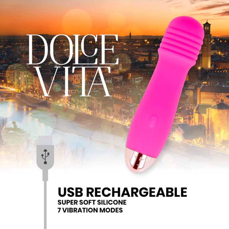 DOLCE VITA - OPPLADBAR VIBRATOR MED TRE ROSA 7 HASTIGHETER