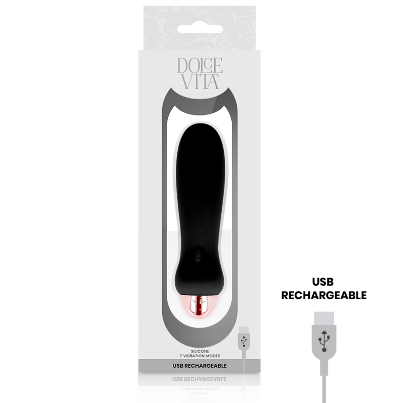 DOLCE VITA - OPPLADBAR VIBRATOR MED FEM SVART, 7 HASTIGHETER