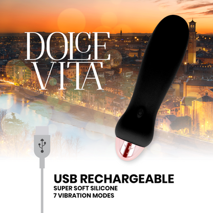 DOLCE VITA - OPPLADBAR VIBRATOR MED FEM SVART, 7 HASTIGHETER