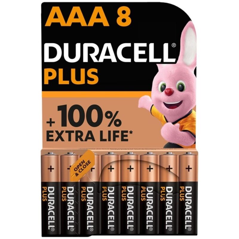 DURACELL - PLUS POWER 100 ALKALISKE BATTERIER AAA LR03 8 ENHETER