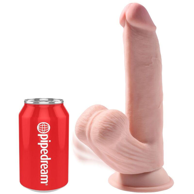 KONGEPIKK - PLUSS 3D-DILDO MED SWINGENDE BALLER 24,5 CM LYS HUD