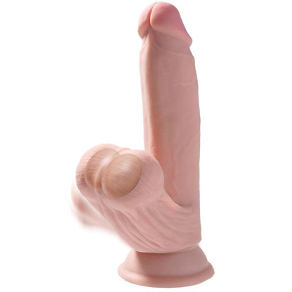 KONGEPIKK - PLUSS 3D-DILDO MED SWINGENDE BALLER 15,2 CM LYS HUD