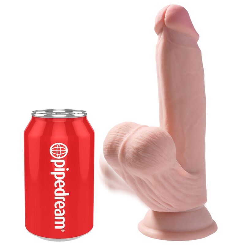 KONGEPIKK - PLUSS 3D-DILDO MED SWINGENDE BALLER 15,2 CM LYS HUD