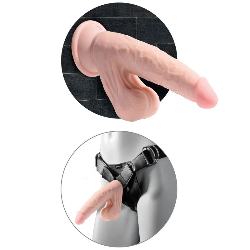KONGEPIKK - PLUSS 3D-DILDO MED SWINGENDE BALLER 15,2 CM LYS HUD