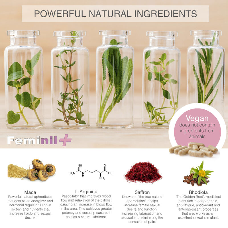 500 KOSMETIKKPRODUKTER - FEMINIL+ KVINNLIG SEKSUELL LIBIDOØKNING - 30 KAPSLER