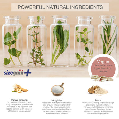 500 KOSMETIKKPRODUKTER - SIZEGAIN PLUS-PILLERE FOR Å FORSTØRRE PENISEN