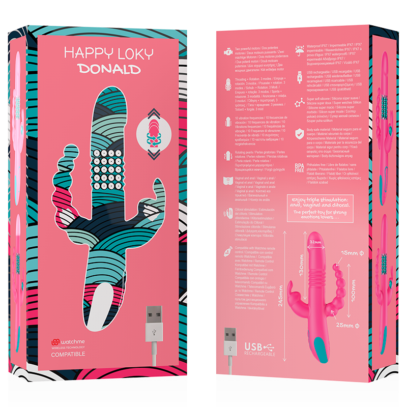 HAPPY LOKY - DONALD TRIPPEL STIMULERING: ANAL, G-PUNKTS- OG KLITORAL WATCHME KOMPATIBEL MED TRÅDLØS TEKNOLOGI