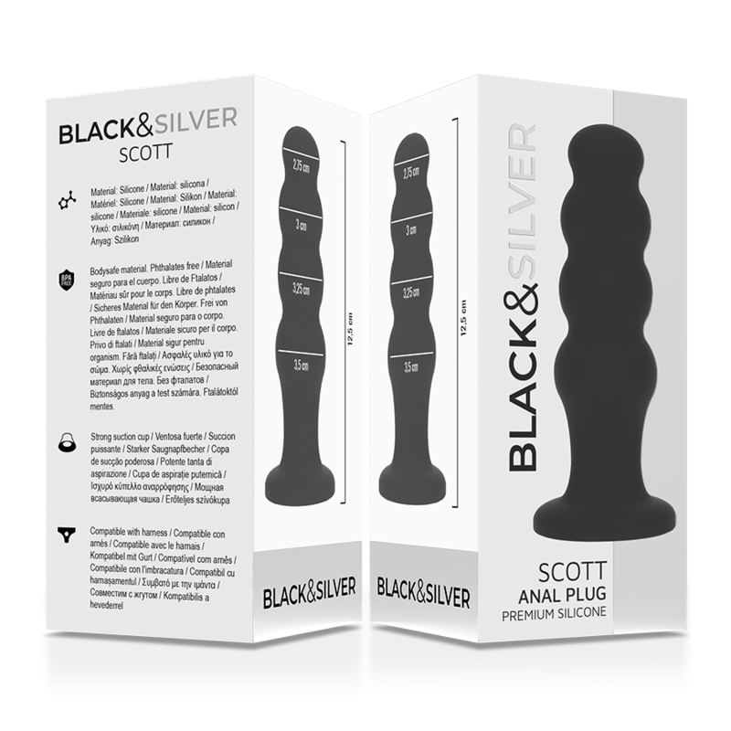 BLACK&amp;SILVER - SCOTT PREMIUM SILIKON ANALPLUGG SVART