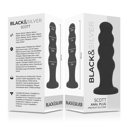 BLACK&amp;SILVER - SCOTT PREMIUM SILIKON ANALPLUGG SVART