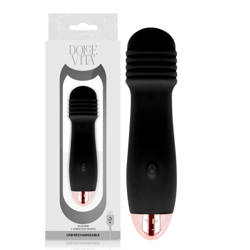 DOLCE VITA - OPPLADBAR VIBRATOR MED TRE SVART, 7 HASTIGHETER