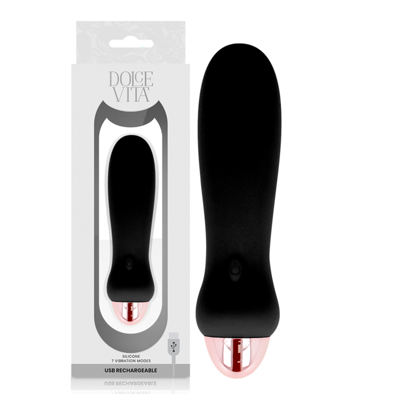 DOLCE VITA - OPPLADBAR VIBRATOR MED FEM SVART, 7 HASTIGHETER