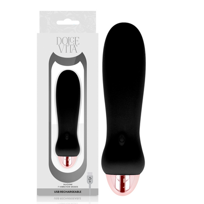 DOLCE VITA - OPPLADBAR VIBRATOR MED FEM SVART, 7 HASTIGHETER