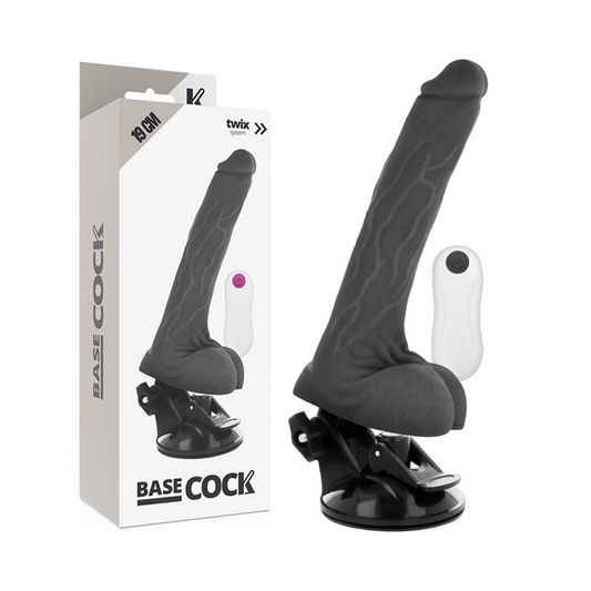 BASECOCK - REALISTISK VIBRATOR FJERNKONTROLL SVART 19 CM -O- 4 CM