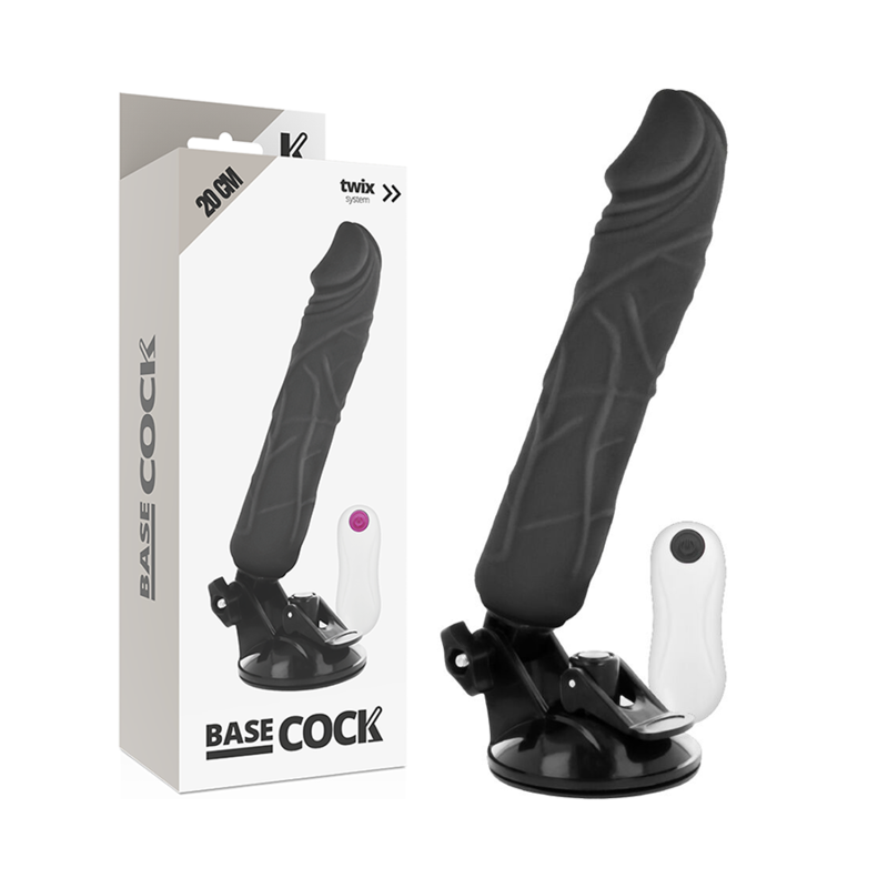 BASECOCK - REALISTISK VIBRATOR FJERNKONTROLL SVART 20 CM -O- 4 CM