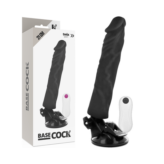BASECOCK - REALISTISK VIBRATOR FJERNKONTROLL SVART 21 CM -O- 4 CM