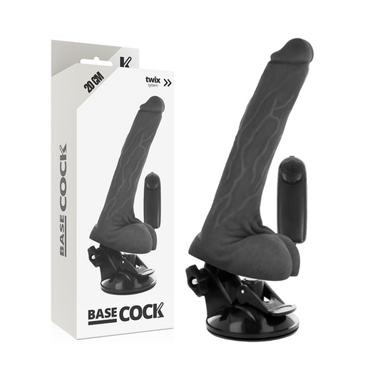 BASECOCK - REALISTISK SVART FJERNKONTROLLVIBRATOR MED TESTIKLENE 20 CM -O- 4 CM
