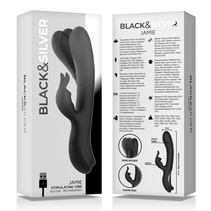 BLACK&amp;SILVER - JAMIE OPPLADBAR SILIKON KANINSTIMULATOR SVART