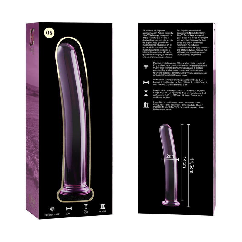 NEBULA-SERIEN FRA IBIZA - MODELL 8 DILDO BOROSILIKATGLASS ROSA 14,5 CM -O- 2 CM