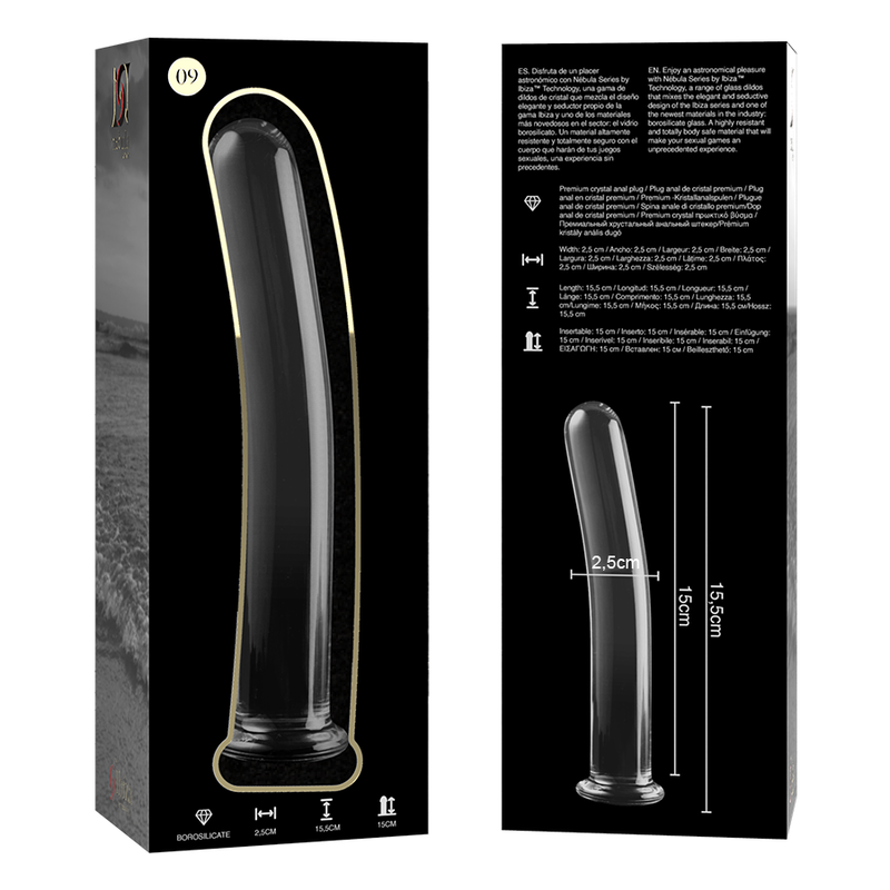 NEBULA-SERIEN FRA IBIZA - MODELL 9 DILDO BOROSILIKATGLASS KLART 15,5 CM -O- 2,5 CM