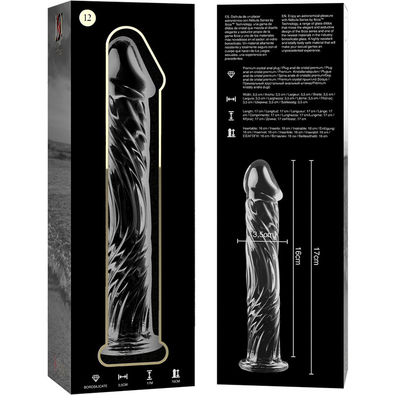 NEBULA-SERIEN FRA IBIZA - MODELL 12 DILDO BOROSILIKATGLASS KLART 17 CM -O- 3,5 CM