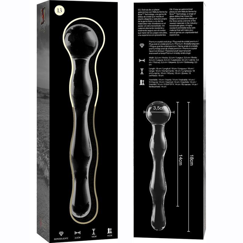 NEBULA-SERIEN FRA IBIZA - MODELL 13 DILDO BOROSILIKATGLASS KLART 18 CM -O- 3,5 CM
