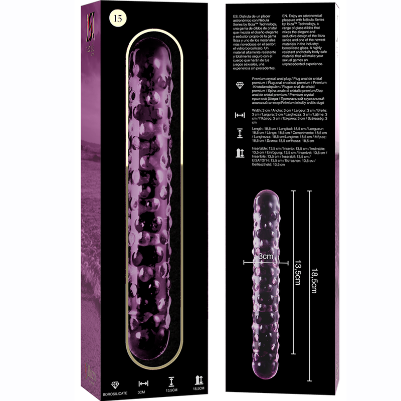 NEBULA SERIES BY IBIZA - MODEL 15 DILDO BOROSILICATE GLASS PINK 18.5 CM -O- 3 CM