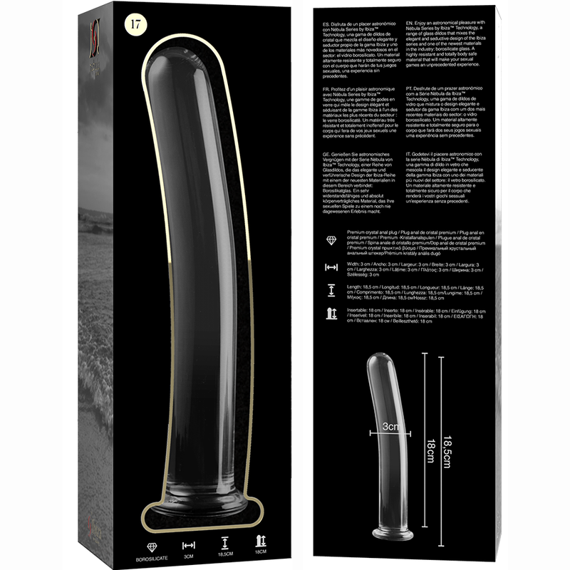NEBULA-SERIEN FRA IBIZA - MODELL 17 DILDO BOROSILIKATGLASS KLART 18,5 CM -O- 3 CM
