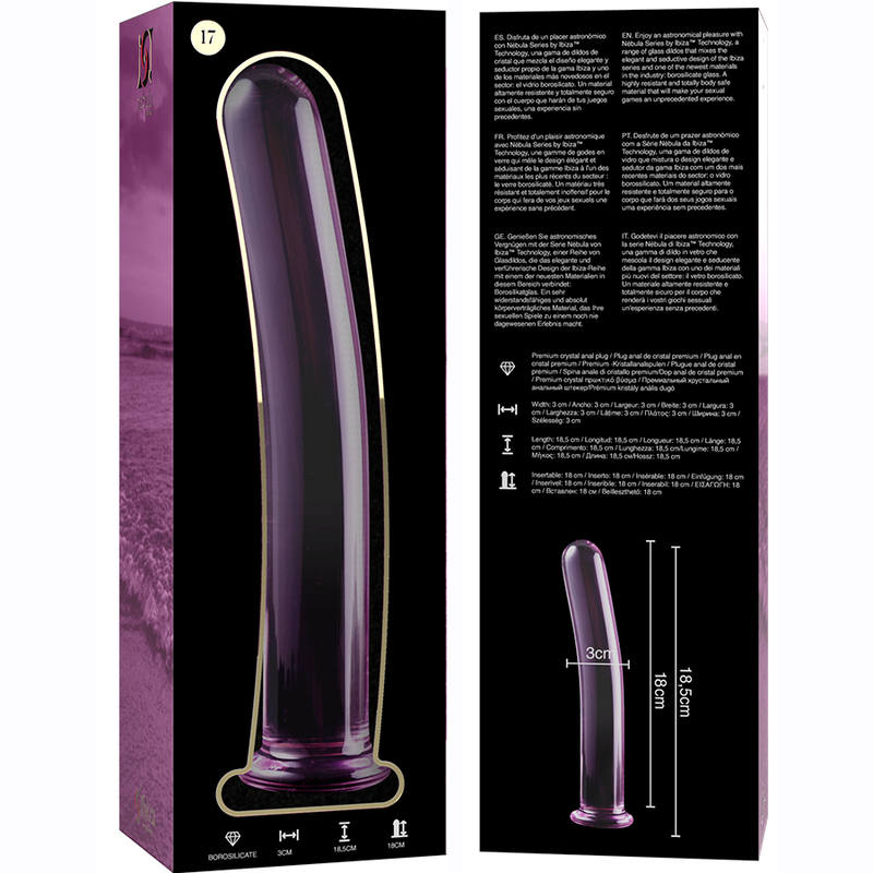 NEBULA-SERIEN FRA IBIZA - MODELL 17 DILDO BOROSILIKATGLASS ROSA 18,5 CM -O- 3 CM
