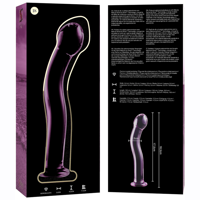 NEBULA-SERIEN FRA IBIZA - MODELL 18 DILDO BOROSILIKATGLASS ROSA 18,5 CM -O- 3,5 CM