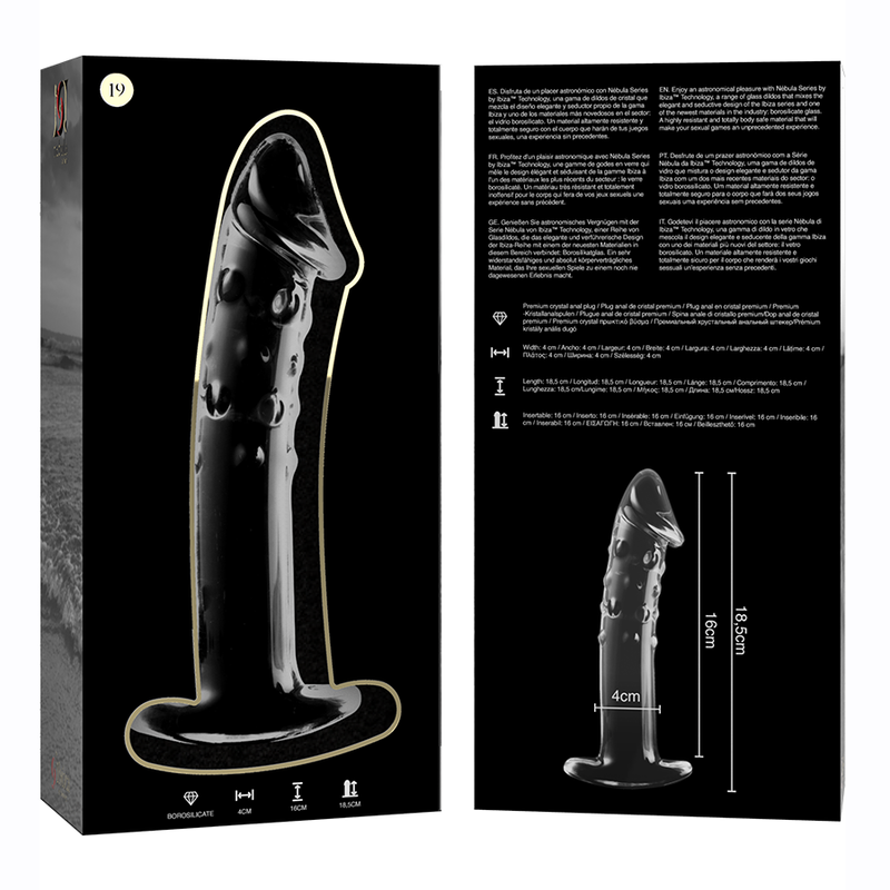 NEBULA-SERIEN FRA IBIZA - MODELL 19 DILDO BOROSILIKATGLASS KLART 18,5 CM -O- 4 CM
