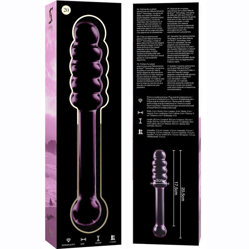 NEBULA-SERIEN FRA IBIZA - MODELL 20 DILDO BOROSILIKATGLASS ROSA 20,5 CM -O- 3 CM