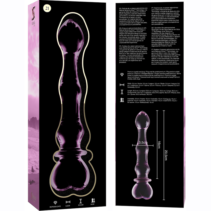 NEBULA SERIES BY IBIZA - MODEL 21 DILDO BOROSILICATE GLASS PINK 20.5 CM -O- 3.5 CM