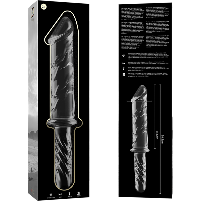 NEBULA-SERIEN FRA IBIZA - MODELL 24 DILDO BOROSILIKATGLASS KLART 28,5 CM -O- 5 CM
