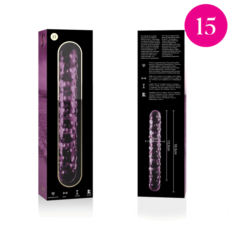 NEBULA SERIES BY IBIZA - MODEL 15 DILDO BOROSILICATE GLASS PINK 18.5 CM -O- 3 CM