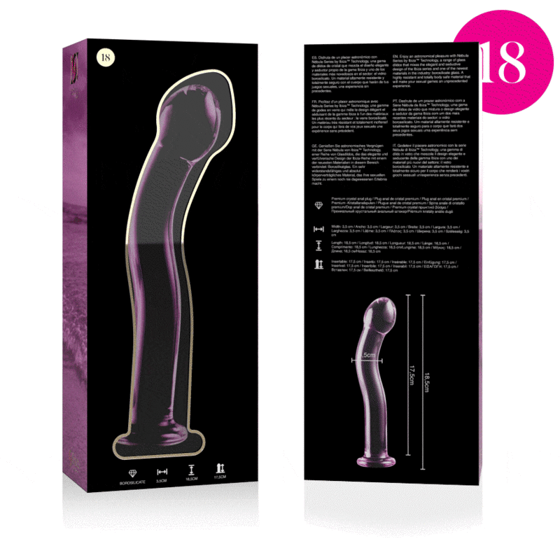 NEBULA-SERIEN FRA IBIZA - MODELL 18 DILDO BOROSILIKATGLASS ROSA 18,5 CM -O- 3,5 CM