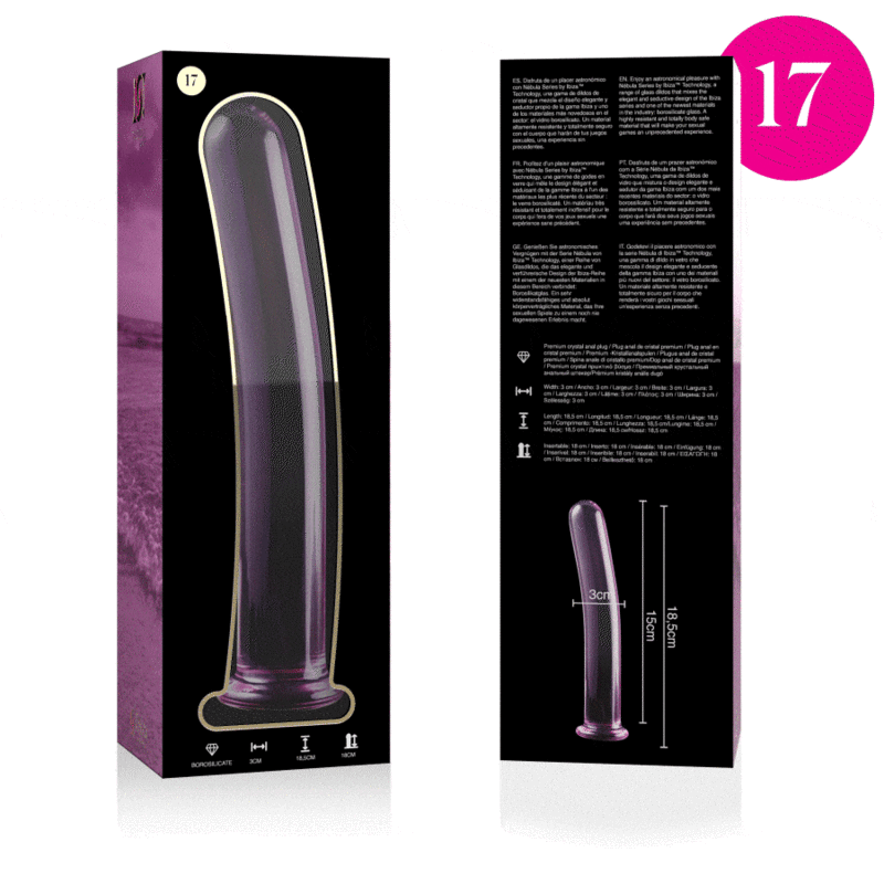 NEBULA-SERIEN FRA IBIZA - MODELL 17 DILDO BOROSILIKATGLASS ROSA 18,5 CM -O- 3 CM