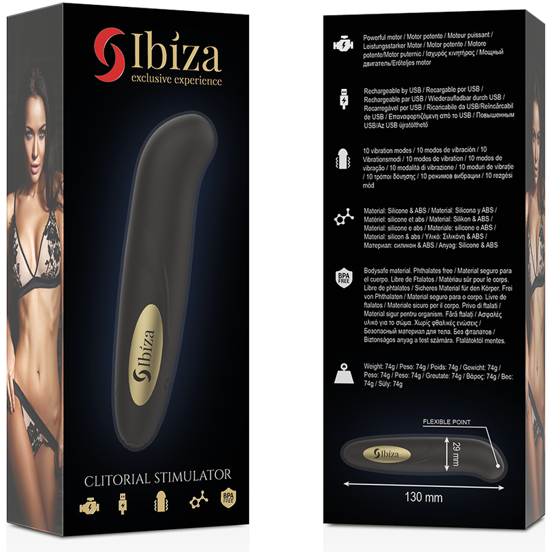 IBIZA - KLITORISTIMULATOR USB-LADER 10 VIBRASJONSMODI GYLLEN 13 X 2,9
